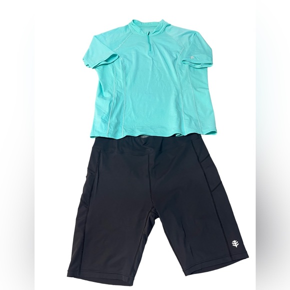 Coolibar Women’s Turquoise Shirt Short Sleeve 1/4 Zip & Biker Shorts XL UPF 50+ - Picture 13 of 13